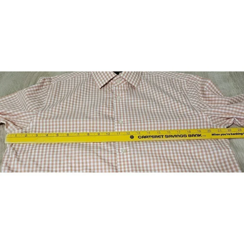 Mens Size M Banana Republic Non Iron Peach Checkered Button Up Shirt Cotton